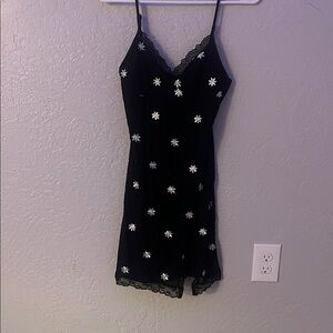 Lovely Day Black Mini Dress with White Floral Accents